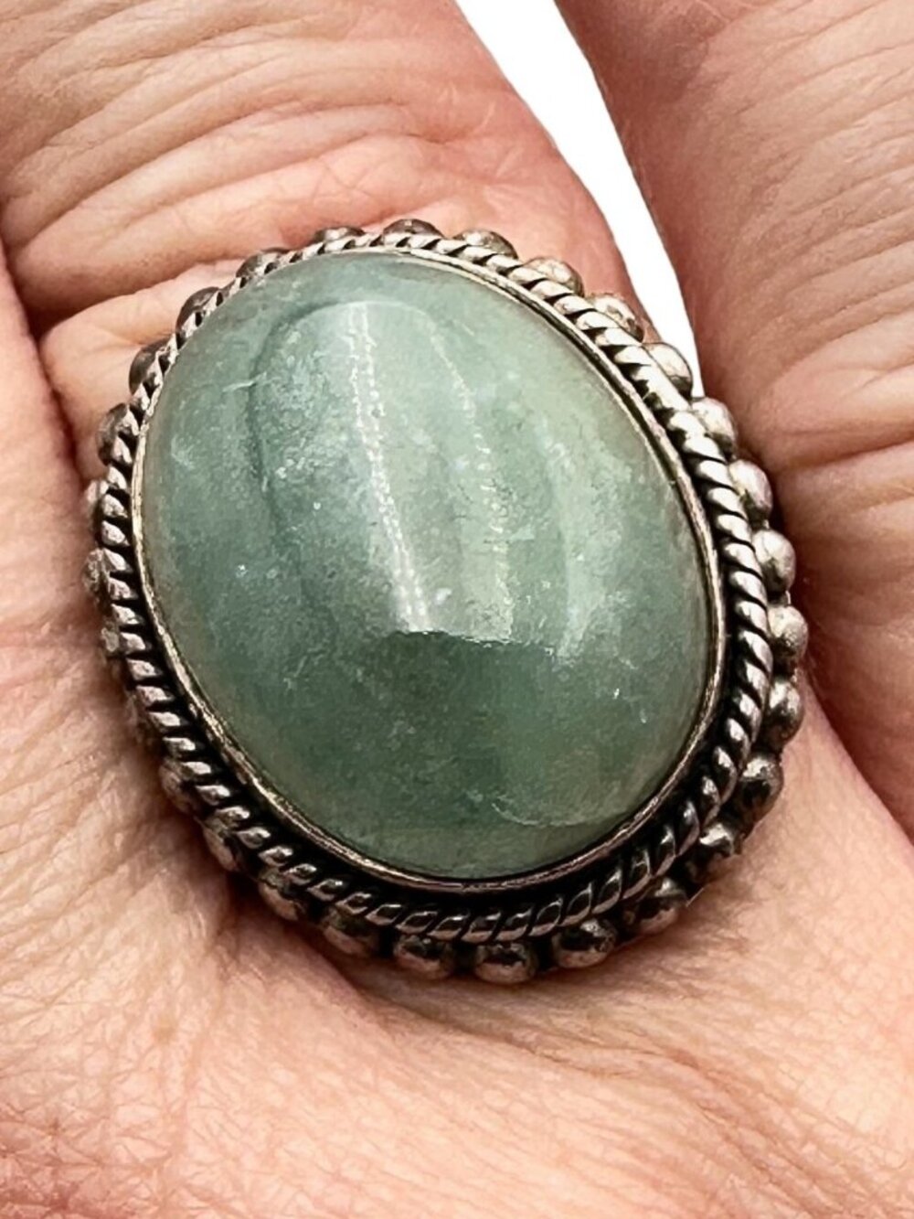 Sterling Silver Green Gemstone Statement Ring Size 11